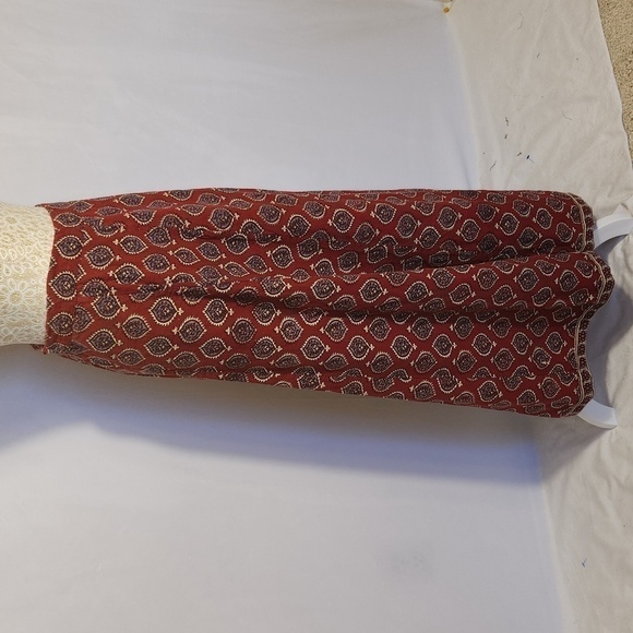 Red White Floral Paisley Print Drawstring Hook Eye A-Line Boho Gypsy Hippi Midi - Picture 4 of 9